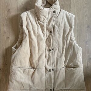 Beige Corduroy Puffer Vest